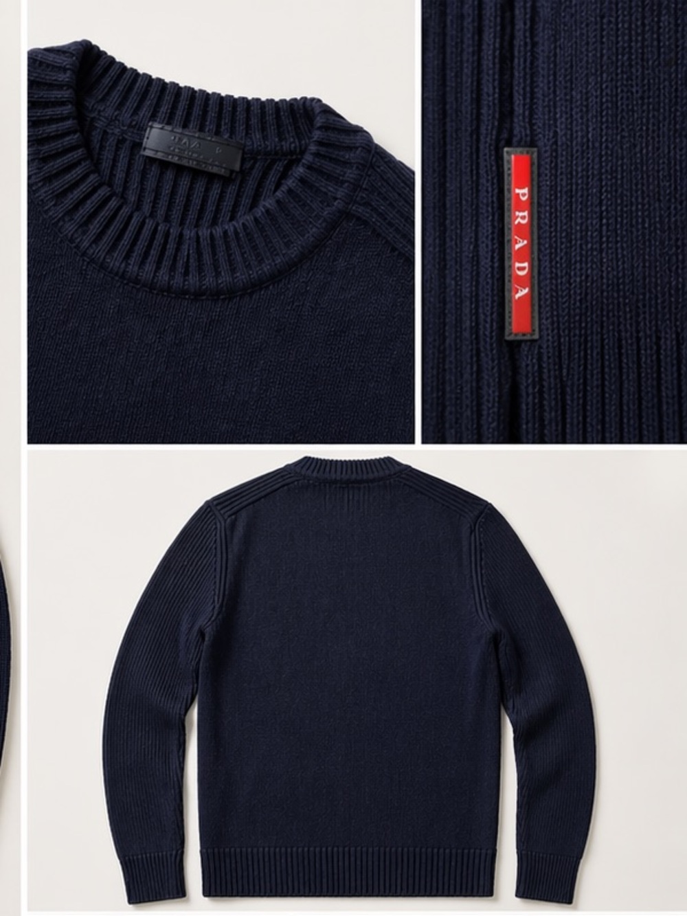 Prada Linea Rosa Ribbed Dark Navy Crewneck Virgin Wool men’s Sweater
